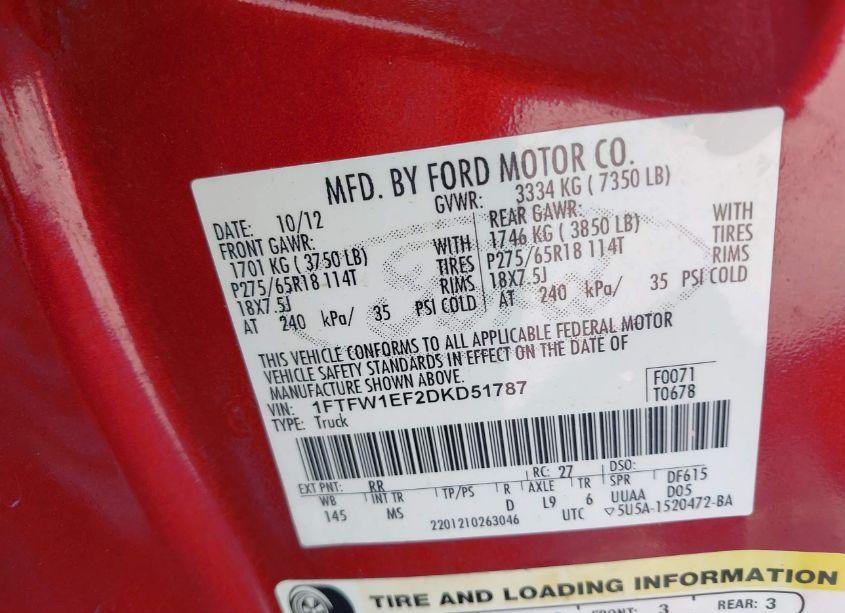 Photo 9 of 2013 Ford F-150 XLT (VIN 1FTFW1EF2DKD51787)