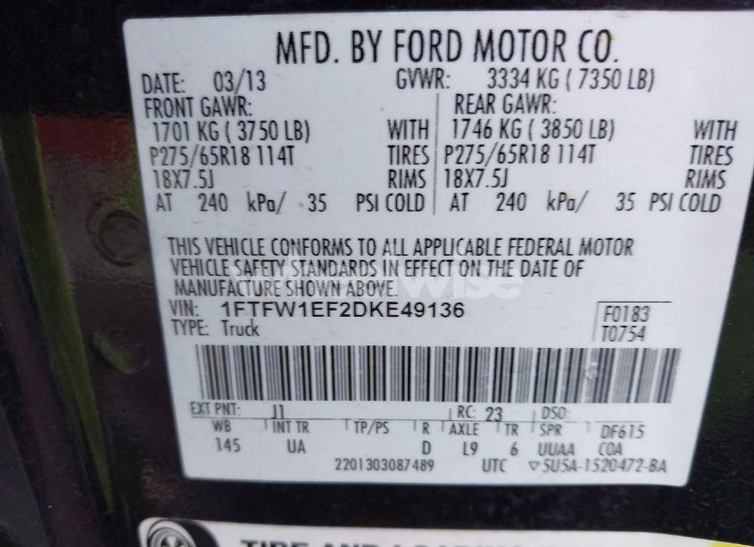 Photo 9 of 2013 Ford F-150 XLT (VIN 1FTFW1EF2DKE49136)