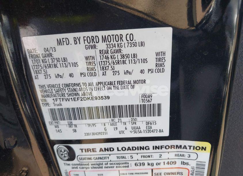 Photo 9 of 2013 Ford F-150 FX4 (VIN 1FTFW1EF2DKE93539)