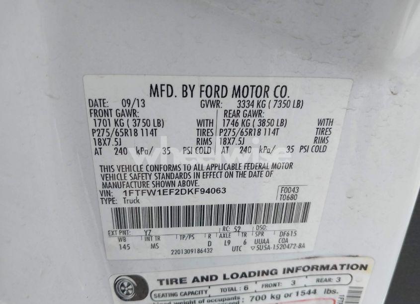 Photo 9 of 2013 Ford F-150 XLT (VIN 1FTFW1EF2DKF94063)