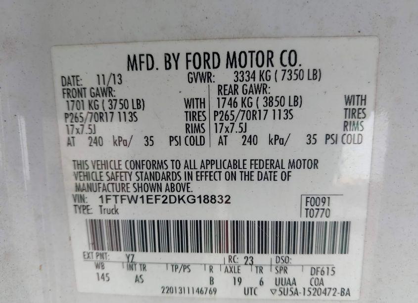 Photo 9 of 2013 Ford F-150 XL (VIN 1FTFW1EF2DKG18832)