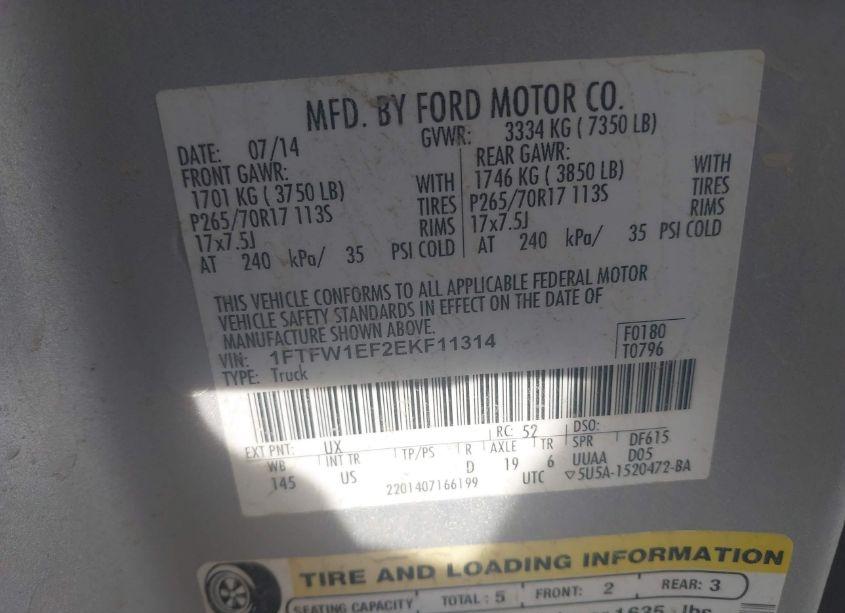 Photo 9 of 2014 Ford F-150 XLT (VIN 1FTFW1EF2EKF11314)