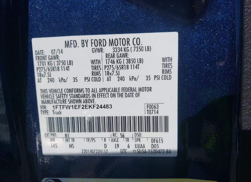 Photo 9 of 2014 Ford F-150 XLT (VIN 1FTFW1EF2EKF24483)