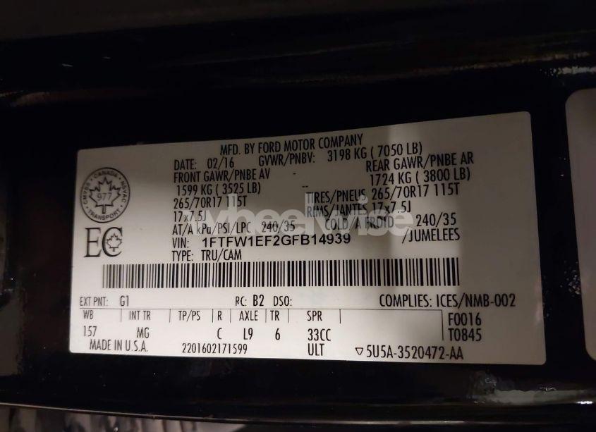 Photo 9 of 2016 Ford F-150 XLT (VIN 1FTFW1EF2GFB14939)