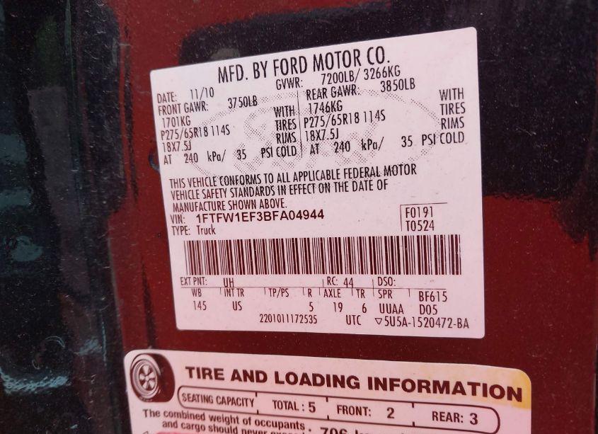 Photo 9 of 2011 Ford F-150 XLT (VIN 1FTFW1EF3BFA04944)