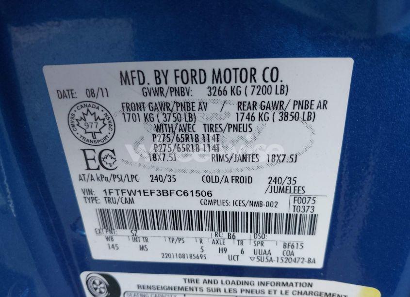 Photo 9 of 2011 Ford F-150 XLT (VIN 1FTFW1EF3BFC61506)