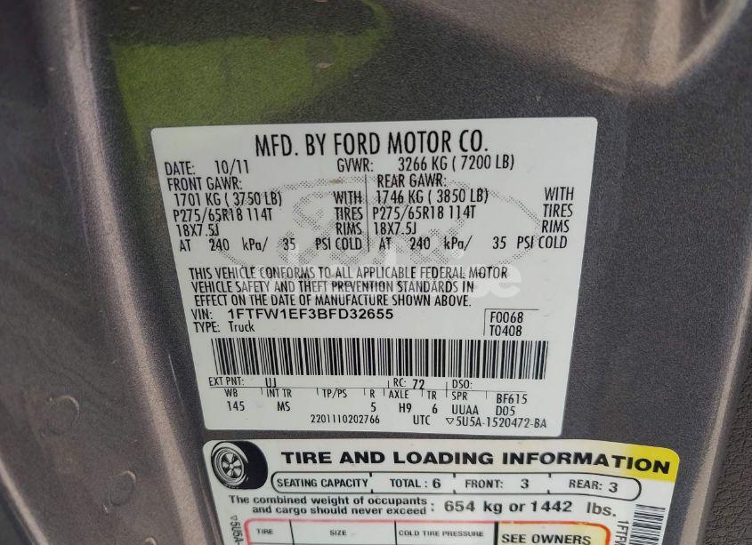 Photo 9 of 2011 Ford F-150 XLT (VIN 1FTFW1EF3BFD32655)