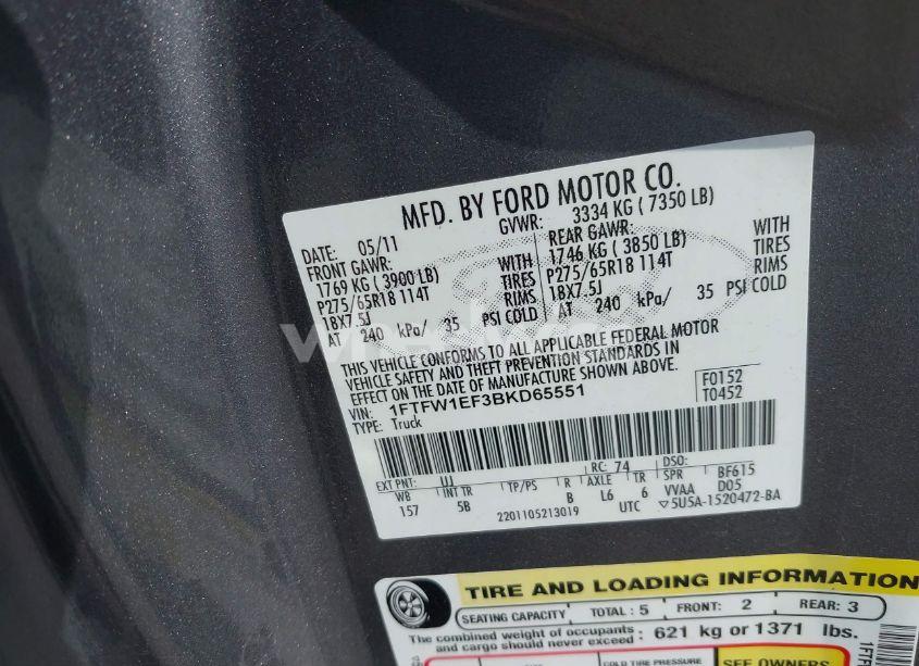 Photo 9 of 2011 Ford F-150 FX4 (VIN 1FTFW1EF3BKD65551)