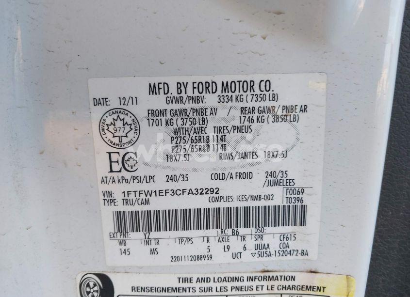 Photo 9 of 2012 Ford F-150 XLT (VIN 1FTFW1EF3CFA32292)