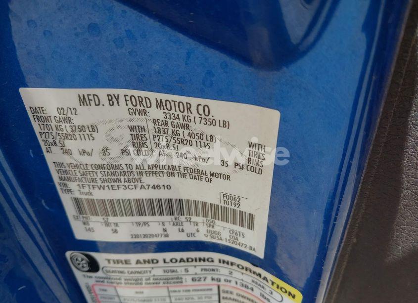 Photo 9 of 2012 Ford F-150 FX4 (VIN 1FTFW1EF3CFA74610)