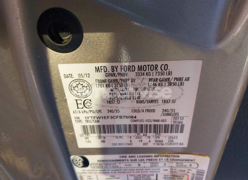 Photo 9 of 2012 Ford F-150 LARIAT (VIN 1FTFW1EF3CFB76084)