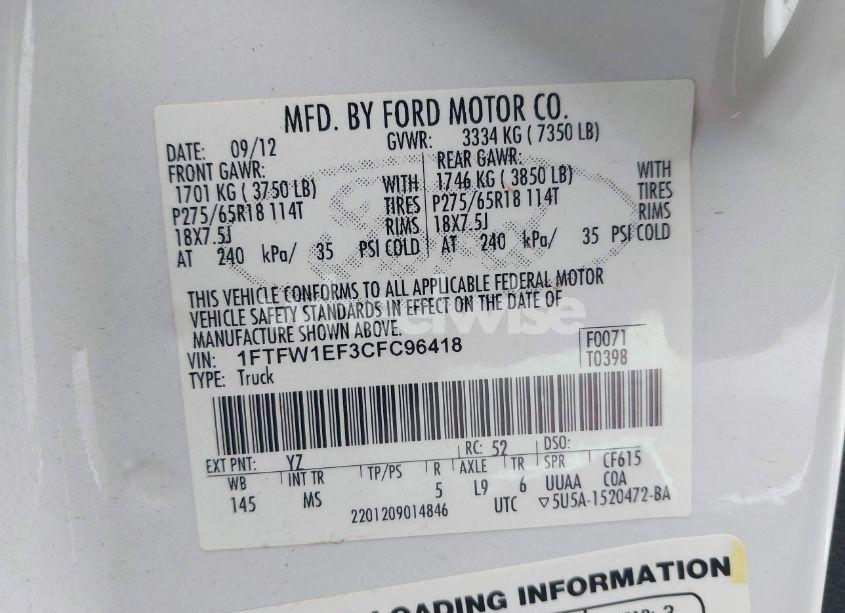 Photo 9 of 2012 Ford F-150 XLT (VIN 1FTFW1EF3CFC96418)