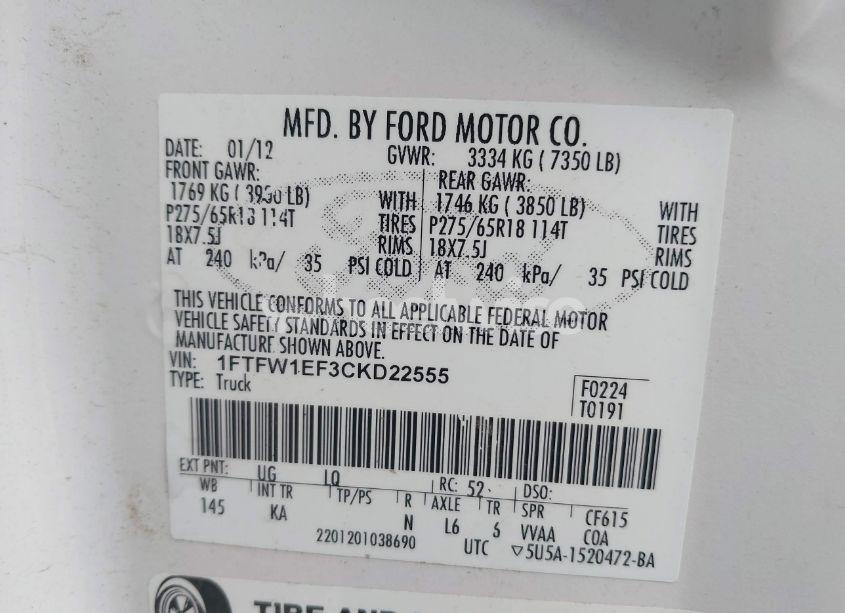 Photo 9 of 2012 Ford F-150 KING RANCH (VIN 1FTFW1EF3CKD22555)