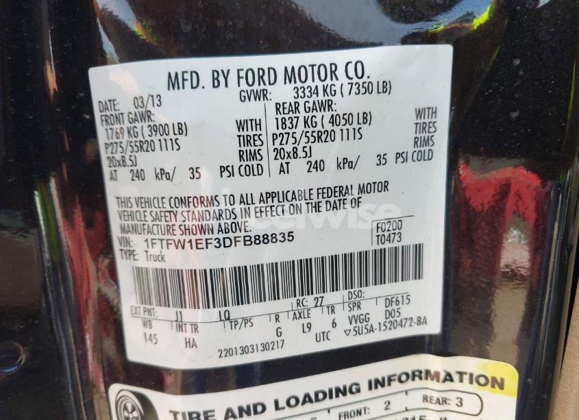 Photo 9 of 2013 Ford F-150 LARIAT (VIN 1FTFW1EF3DFB88835)