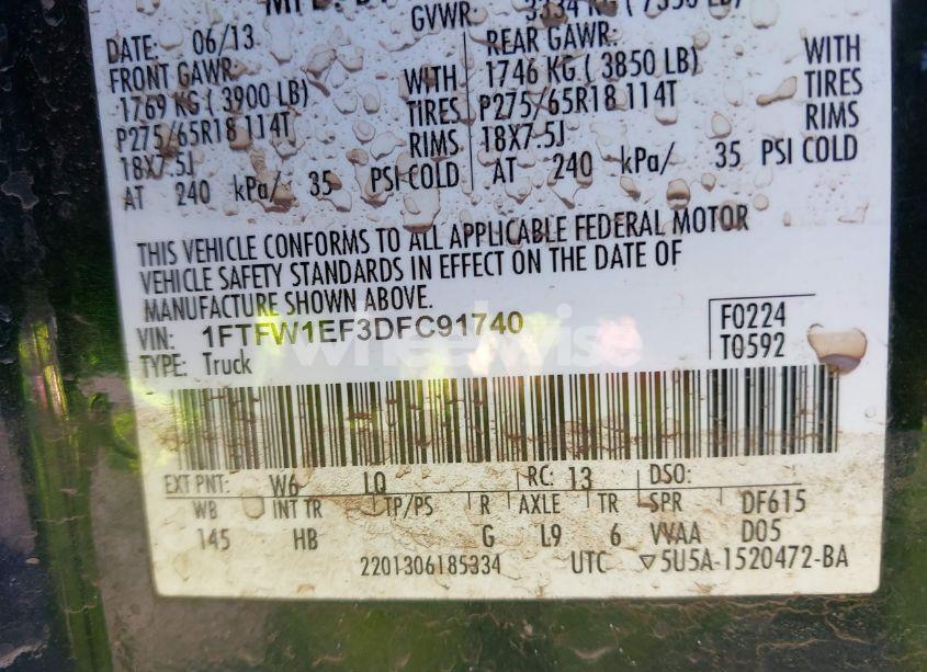 Photo 9 of 2013 Ford F-150 LARIAT (VIN 1FTFW1EF3DFC91740)