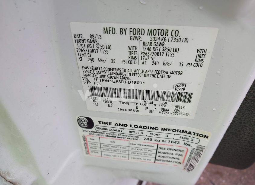 Photo 9 of 2013 Ford F-150 XLT (VIN 1FTFW1EF3DFD18001)