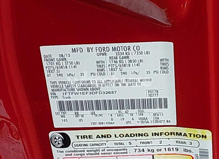 Photo 9 of 2013 Ford F-150 XLT (VIN 1FTFW1EF3DFD32657)