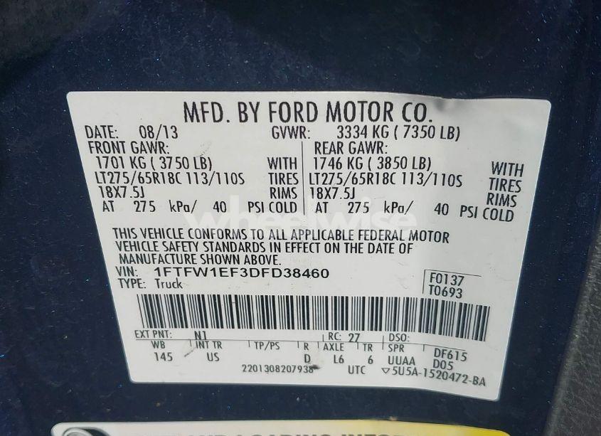 Photo 9 of 2013 Ford F-150 XLT (VIN 1FTFW1EF3DFD38460)