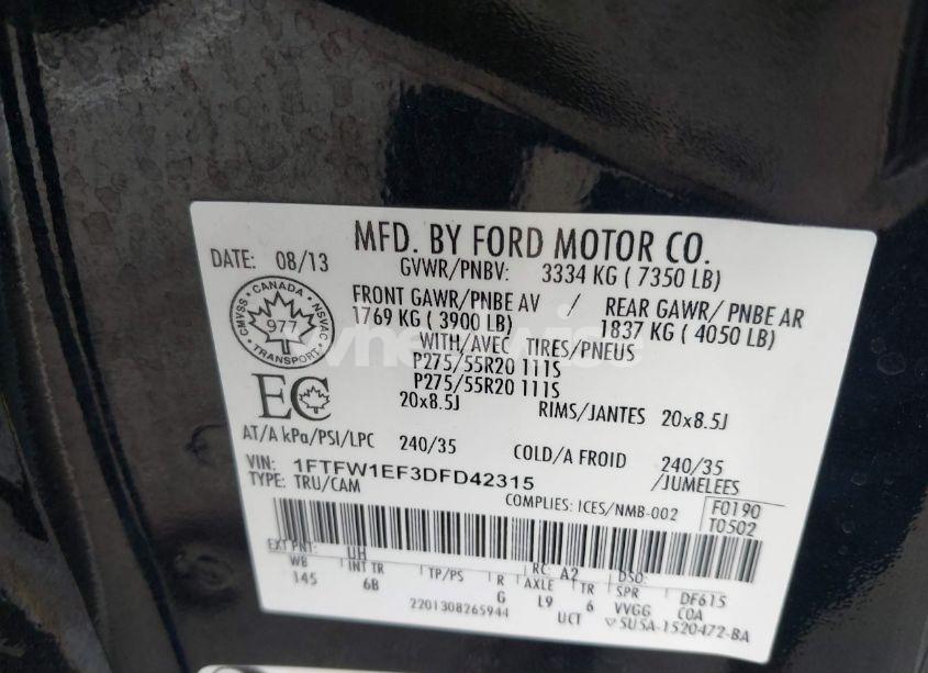 Photo 9 of 2013 Ford F-150 FX4 (VIN 1FTFW1EF3DFD42315)