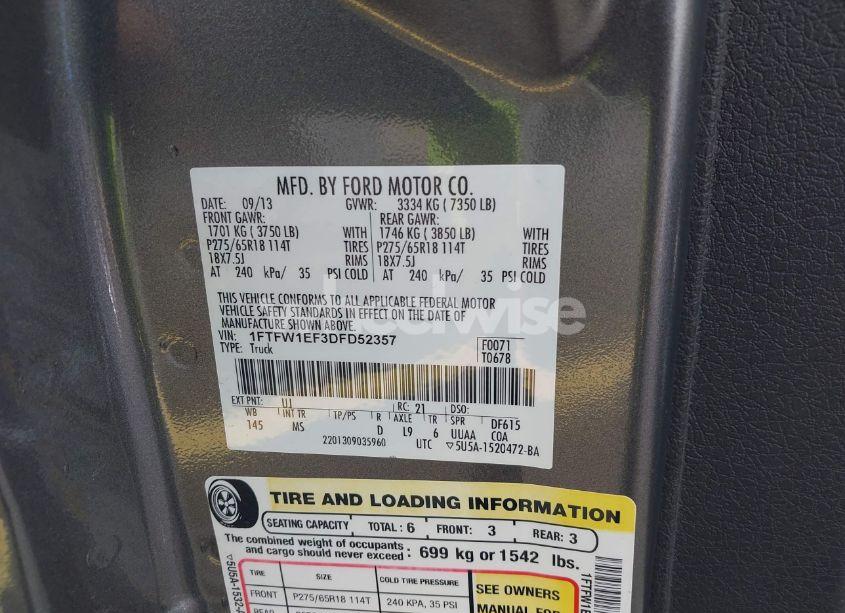 Photo 9 of 2013 Ford F-150 XLT (VIN 1FTFW1EF3DFD52357)