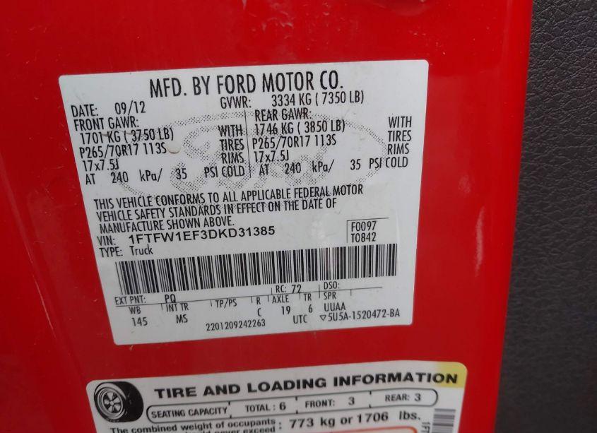 Photo 9 of 2013 Ford F-150 XLT (VIN 1FTFW1EF3DKD31385)