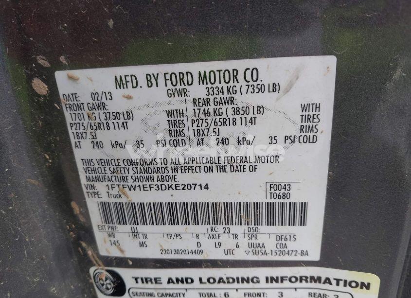 Photo 9 of 2013 Ford F-150 XLT (VIN 1FTFW1EF3DKE20714)