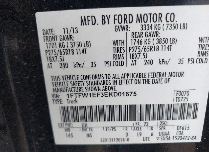 Photo 9 of 2014 Ford F-150 XLT (VIN 1FTFW1EF3EKD01675)