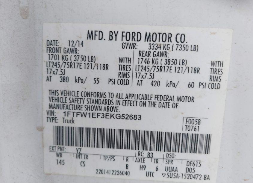 Photo 9 of 2014 Ford F-150 XL (VIN 1FTFW1EF3EKG52683)