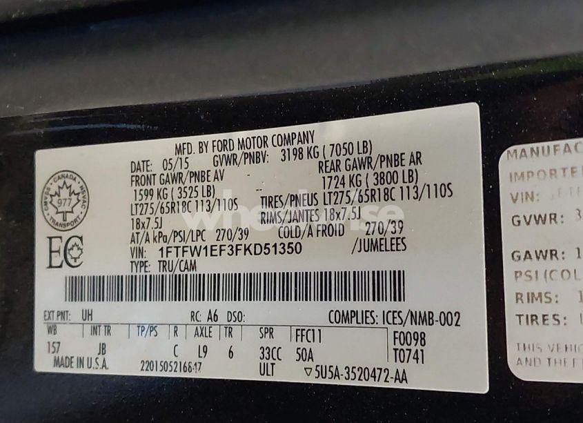 Photo 9 of 2015 Ford F-150 XLT (VIN 1FTFW1EF3FKD51350)