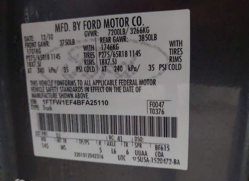 Photo 9 of 2011 Ford F-150 XLT (VIN 1FTFW1EF4BFA25110)