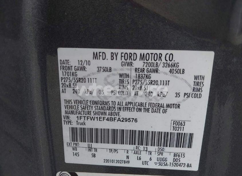 Photo 9 of 2011 Ford F-150 FX4 (VIN 1FTFW1EF4BFA29576)