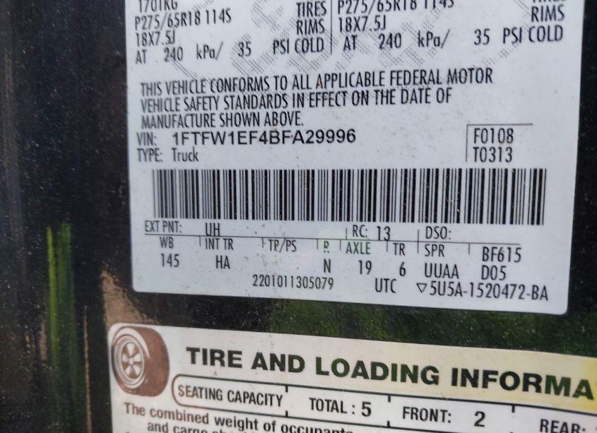 Photo 9 of 2011 Ford F-150 LARIAT (VIN 1FTFW1EF4BFA29996)