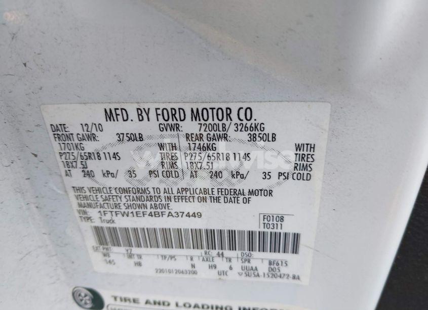 Photo 9 of 2011 Ford F-150 LARIAT (VIN 1FTFW1EF4BFA37449)