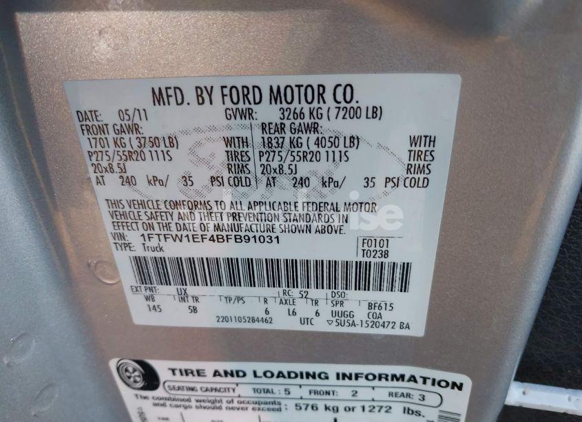 Photo 9 of 2011 Ford F-150 FX4 (VIN 1FTFW1EF4BFB91031)