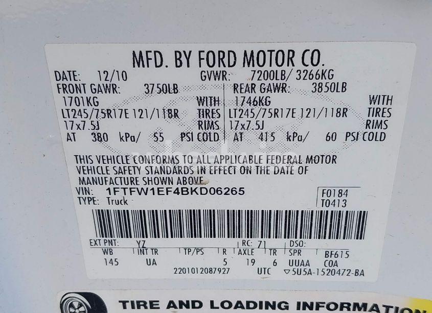 Photo 9 of 2011 Ford F-150 XLT (VIN 1FTFW1EF4BKD06265)