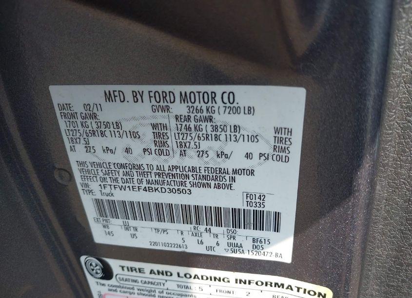 Photo 9 of 2011 Ford F-150 XLT (VIN 1FTFW1EF4BKD30503)