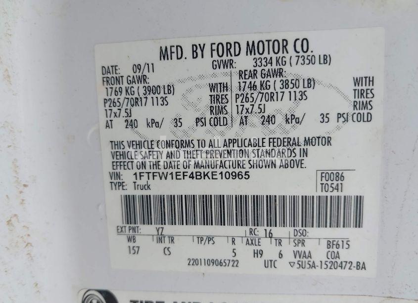 Photo 9 of 2011 Ford F-150 XL (VIN 1FTFW1EF4BKE10965)