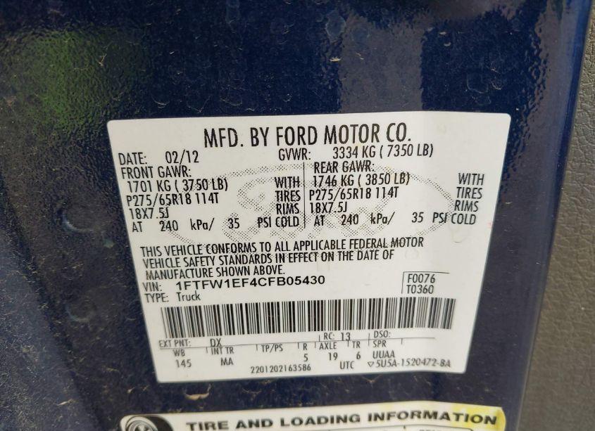 Photo 9 of 2012 Ford F-150 XLT (VIN 1FTFW1EF4CFB05430)