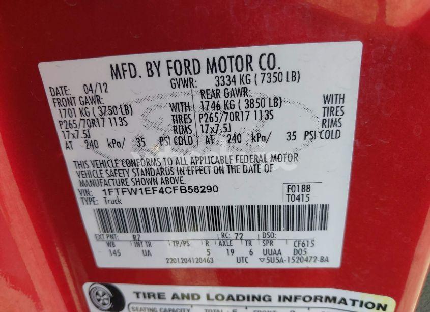 Photo 9 of 2012 Ford F-150 XLT (VIN 1FTFW1EF4CFB58290)