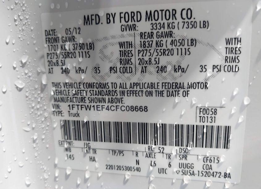 Photo 9 of 2012 Ford F-150 LARIAT (VIN 1FTFW1EF4CFC08668)