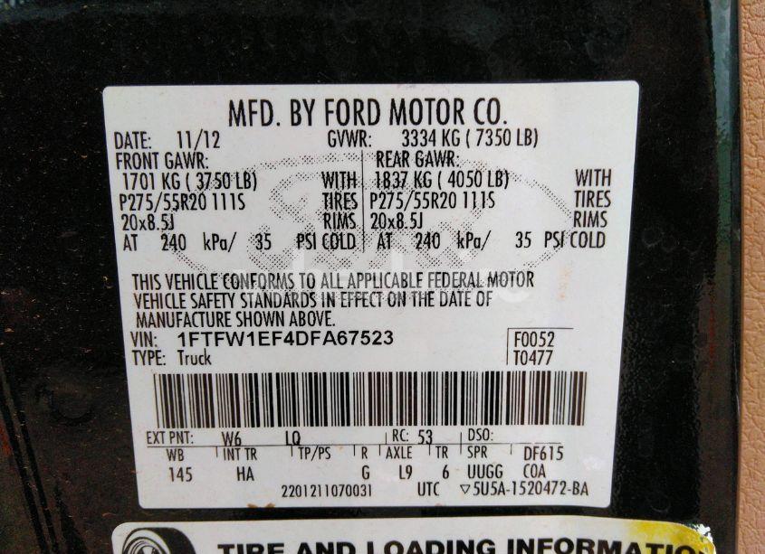 Photo 9 of 2013 Ford F-150 LARIAT (VIN 1FTFW1EF4DFA67523)