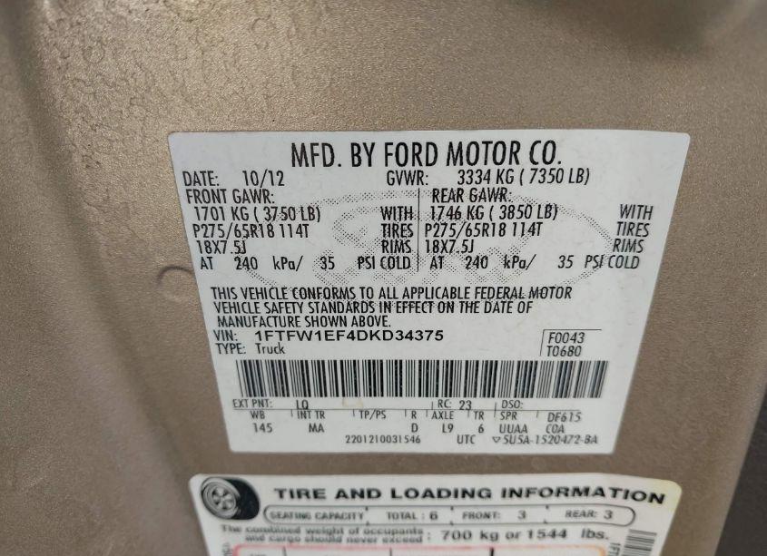 Photo 9 of 2013 Ford F-150 XLT (VIN 1FTFW1EF4DKD34375)