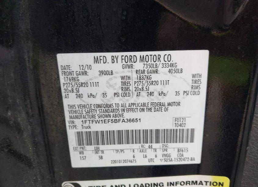 Photo 9 of 2011 Ford F-150 FX4 (VIN 1FTFW1EF5BFA36651)