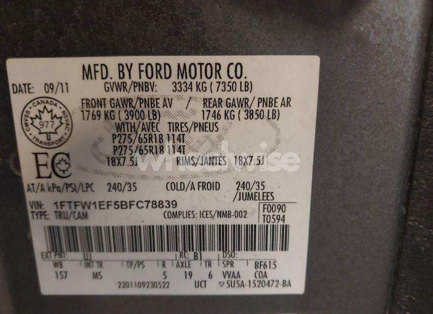 Photo 9 of 2011 Ford F-150 XLT (VIN 1FTFW1EF5BFC78839)