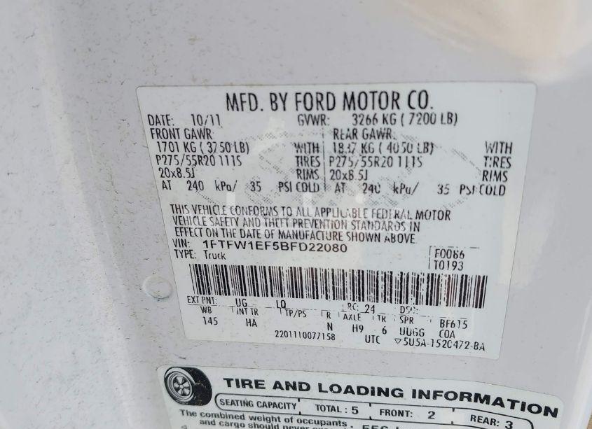 Photo 9 of 2011 Ford F-150 LARIAT (VIN 1FTFW1EF5BFD22080)