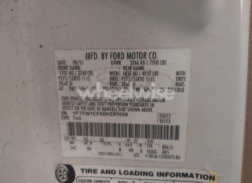 Photo 9 of 2011 Ford F-150 KING RANCH (VIN 1FTFW1EF5BKE01658)