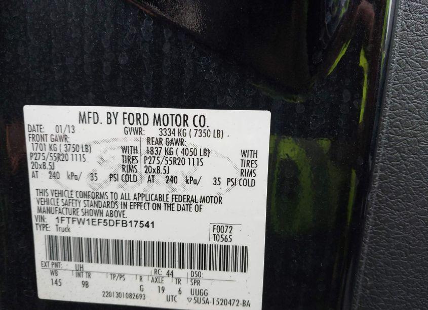 Photo 9 of 2013 Ford F-150 PLATINUM (VIN 1FTFW1EF5DFB17541)