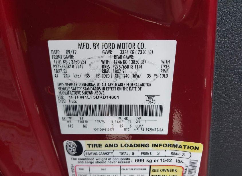 Photo 9 of 2013 Ford F-150 XLT (VIN 1FTFW1EF5DKD14801)