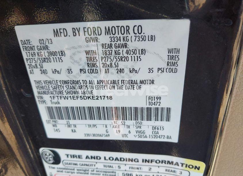 Photo 9 of 2013 Ford F-150 KING RANCH (VIN 1FTFW1EF5DKE21718)