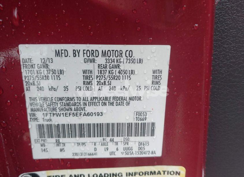 Photo 9 of 2014 Ford F-150 XLT (VIN 1FTFW1EF5EFA60193)